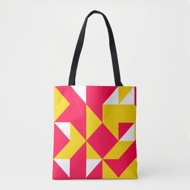 Red and Yellow Geometric Pattern Shapes Tote Bag (Front)
