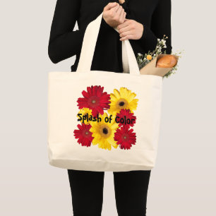 Red and Yellow Gerber Daisy Photograph Custom Large Tote Bag