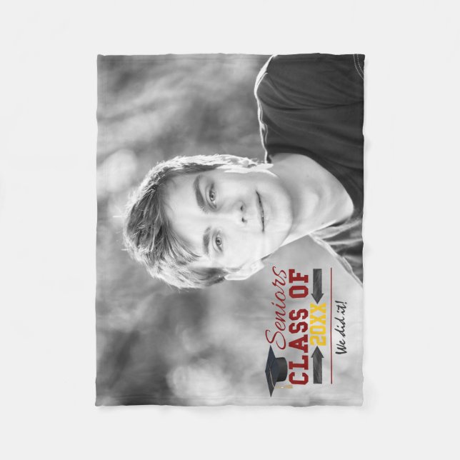 Red and Yellow Graduation Gear Fleece Blanket (Front)