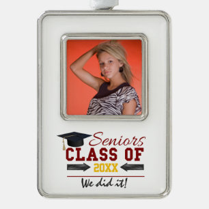 Red and Yellow Graduation Gear Silver Plated Framed Ornament
