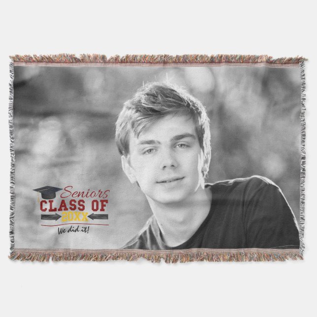 Red and Yellow Graduation Gear Throw Blanket (Front)