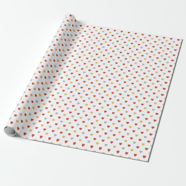 Red And Yellow Hearts Wrapping Paper (Unrolled)