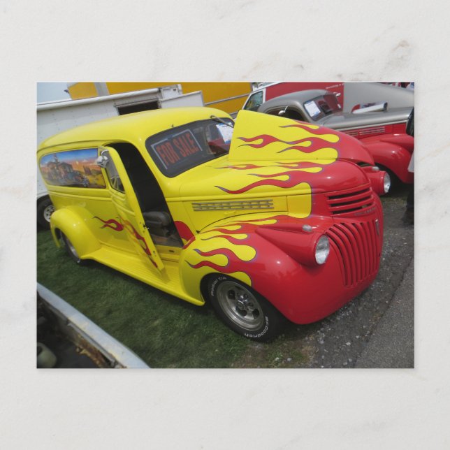 Red and Yellow Hot Rod Postcard (Front)