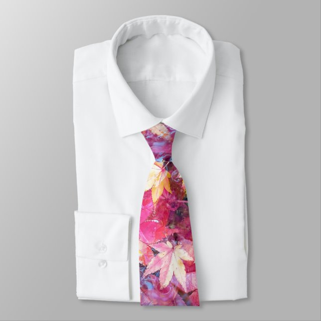 Red and Yellow Maple Leaves Tie (Tied)