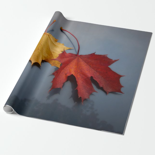 RED AND YELLOW MAPLE LEAVES WRAPPING PAPER (Unrolled)