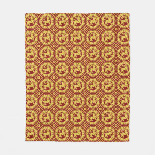 Red and Yellow Mediaeval Lions Fleece Blanket