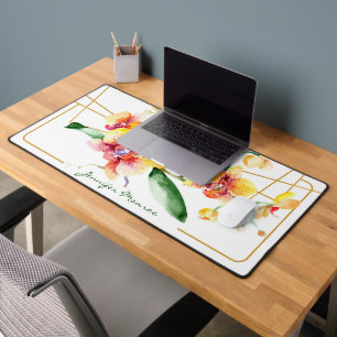 Red and yellow orchids personalised desk mat