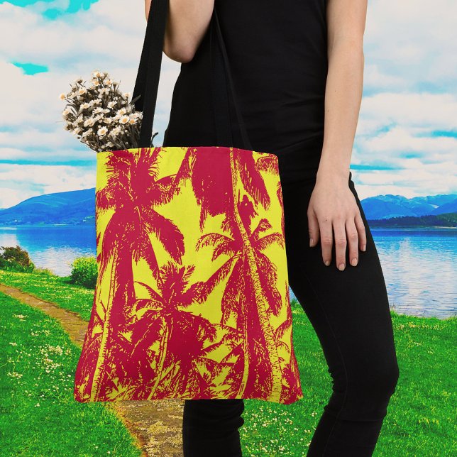 Red and Yellow Palm Trees Design Funky Tote Bag (Creator Uploaded)