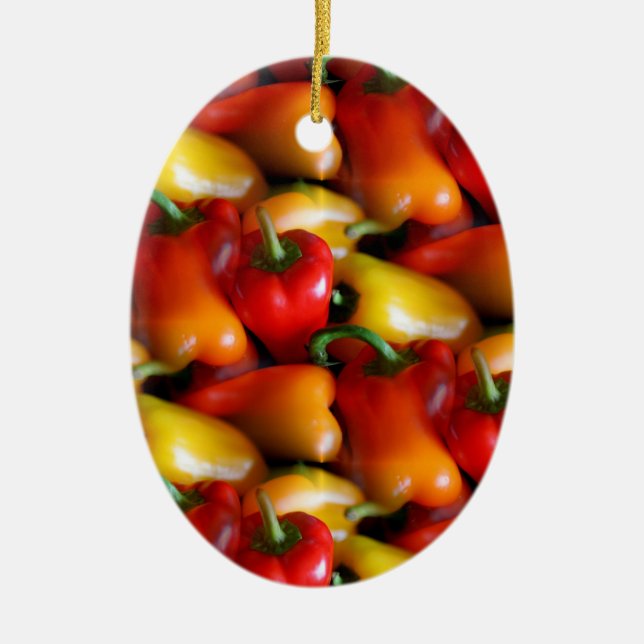Red and Yellow Peppers Ceramic Tree Decoration (Front)