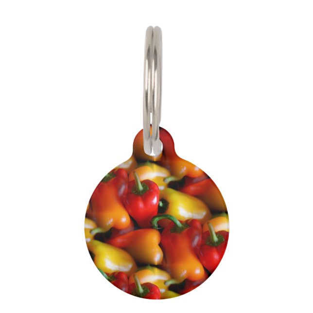 Red and Yellow Peppers Round Pet Tag (Front)