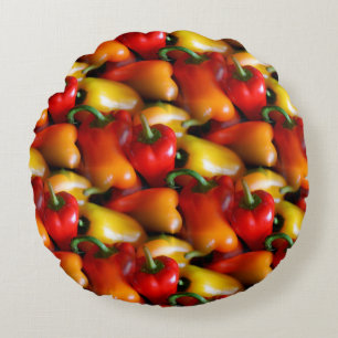 Red and Yellow Peppers Round Pillow