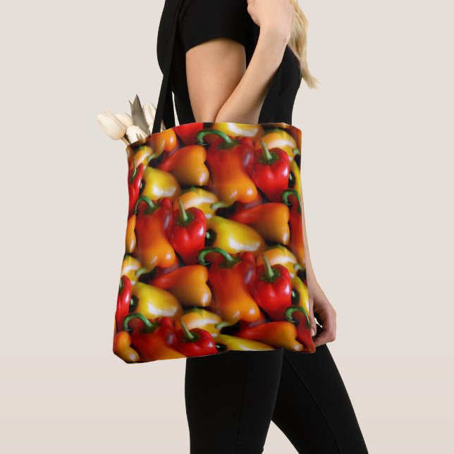 Red and Yellow Peppers Tote Bag (Close Up)