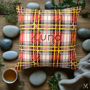 Red and Yellow Plaid   Custom Vibrant Tartan Home Cushion