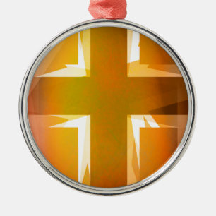 Red and yellow religious cross metal tree decoration