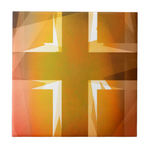 Red and yellow religious cross tile