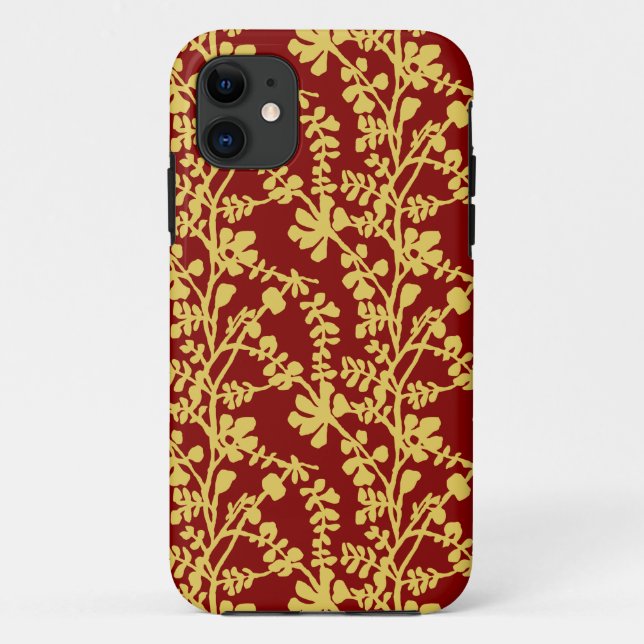 Red And Yellow Repeating Plant Pattern Bandanna Case-Mate iPhone Case (Back)