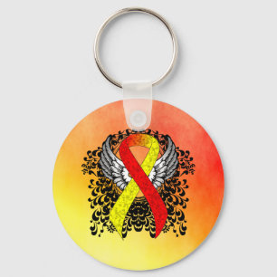 Red and Yellow Ribbon with Wings Key Ring