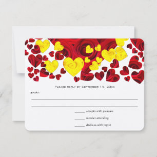 Red and Yellow Rose Hearts RSVP Card