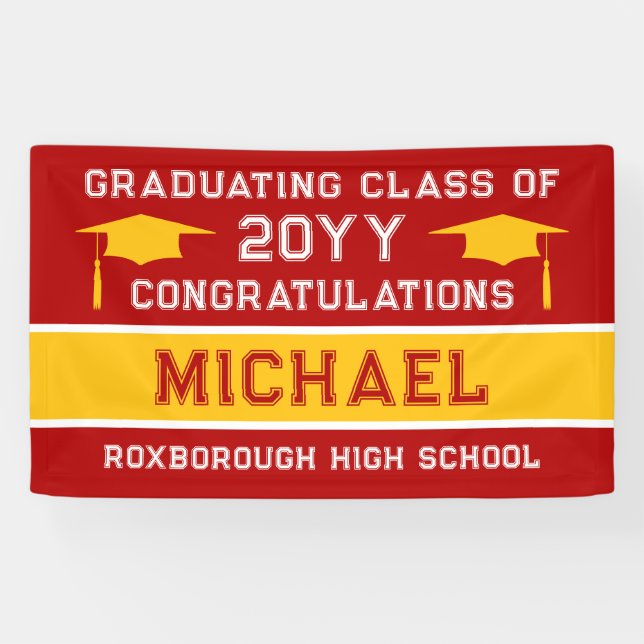 Red and Yellow School Colours Graduation Banner (Horizontal)
