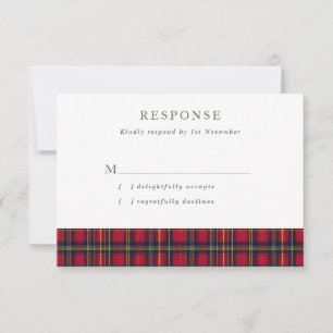 Red and Yellow Scottish Tartan Wedding RSVP Card