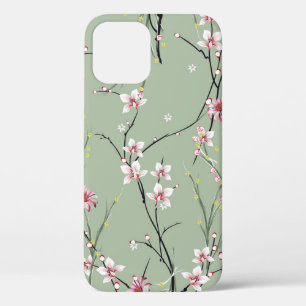 red and yellow small flower pattern on green backg iPhone 12 case
