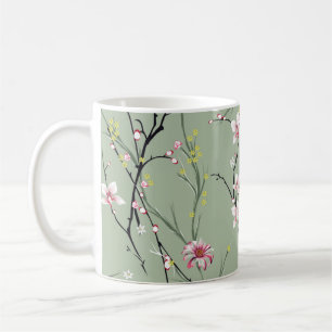 red and yellow small flower pattern on green backg coffee mug