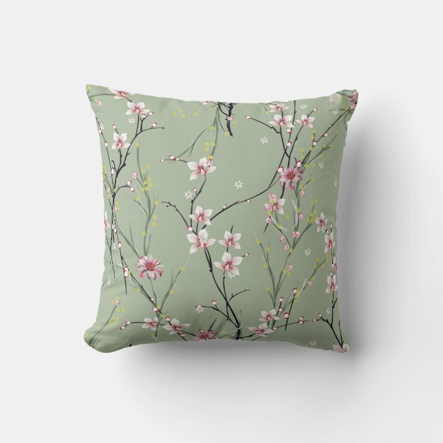 red and yellow small flower pattern on green backg cushion (Front)