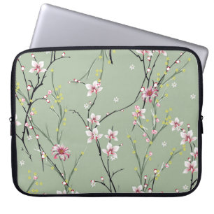 red and yellow small flower pattern on green backg laptop sleeve