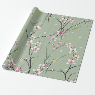 red and yellow small flower pattern on green backg wrapping paper
