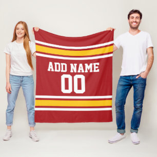 Red and Yellow Sports Jersey Custom Name Fleece Blanket