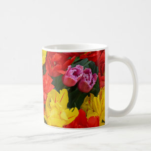 Red and yellow spring tulips coffee mug