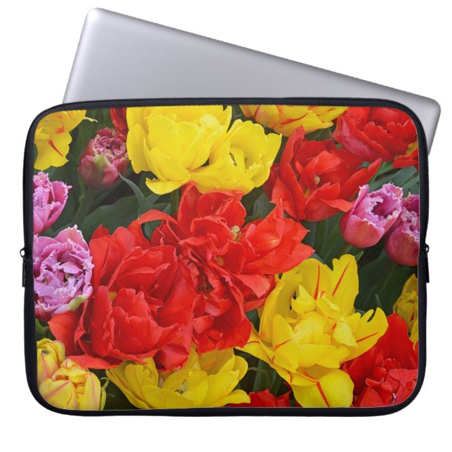 Red and yellow spring tulips laptop sleeve (Front)