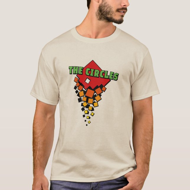 Red and Yellow Squares with Green the Circles Text T-Shirt (Front)