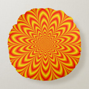 Red and Yellow Star Flower Round Cushion