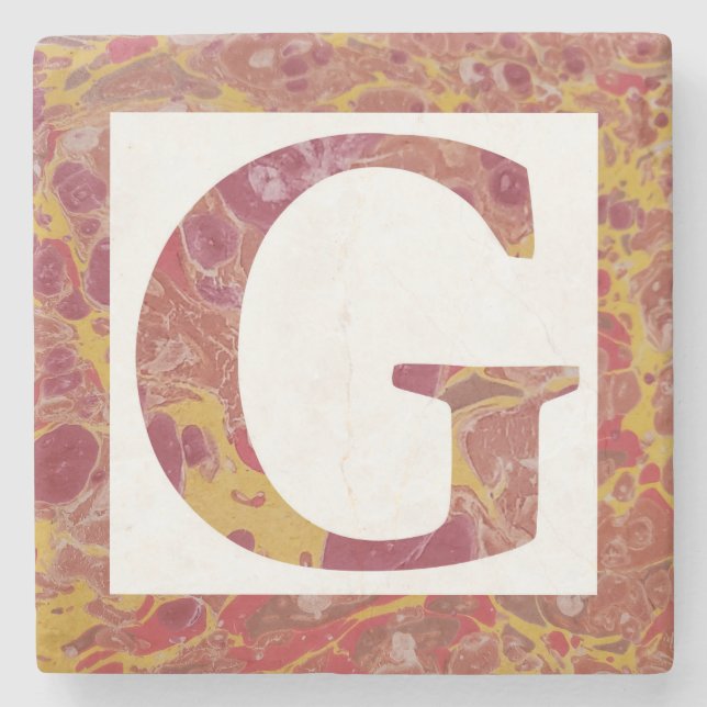 Red and Yellow Stone Marbled Monogram G Coaster (Front)