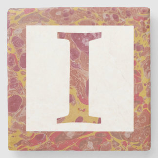 Red and Yellow Stone Marbled Monogram  I Coaster
