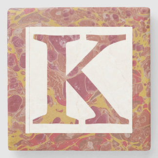 Red and Yellow Stone Marbled Monogram  K Coaster