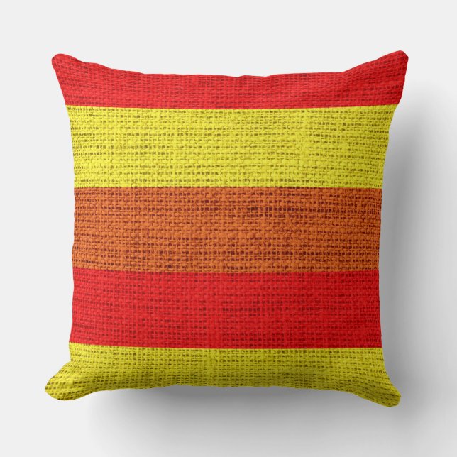 Red and Yellow Stripes Burlap Linen Rustic Jute Cushion (Front)