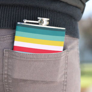 Red and Yellow Stripes in between Blue Shades Hip Flask