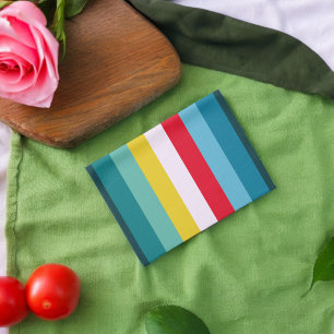 Red and Yellow Stripes in between Blue Shades Tea Towel