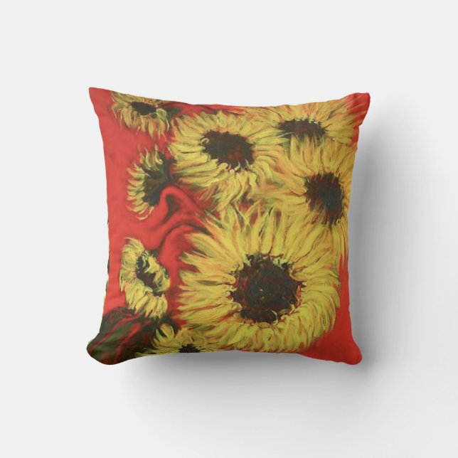 Red and Yellow Sunflower Throw Pillow (Front)