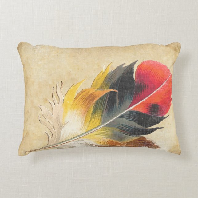 Red and Yellow Trendy Feather Decorative Cushion (Front)