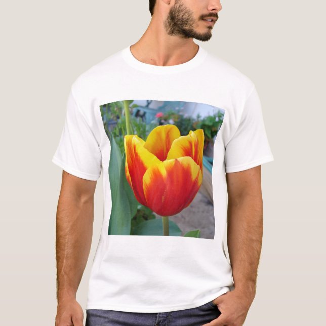 Red and Yellow Tulip floral Garden Photo T-Shirt (Front)