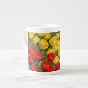 Red and yellow tulips garden bone china mug