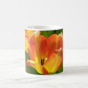 Red and yellow tulips in spring garden coffee mug
