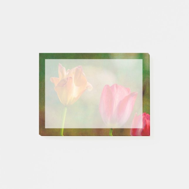 Red and yellow tulips on textured background post-it notes (Front)