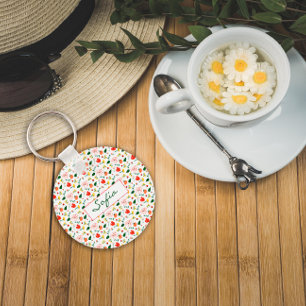 Red and yellow wildflowers pattern key ring