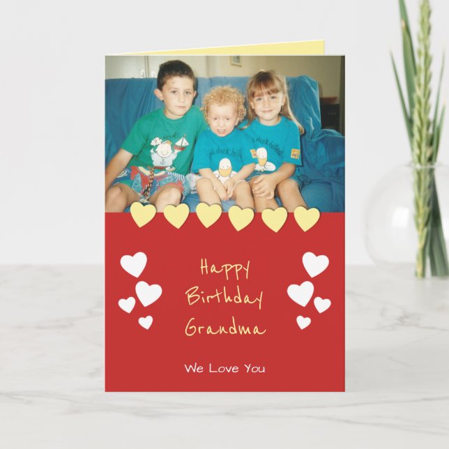 Red and yellow with hearts and photo card (Front)