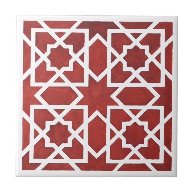 Red Andalusian mosaic SEVILLE Tile (Front)