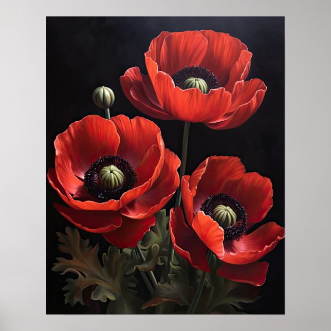 Red Anemone Flowers Art Print Poster (Front)